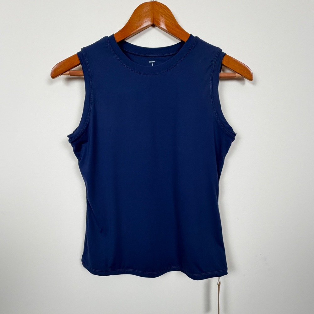 Eachyes Tank‎ Top Women S Navy Activewear Sleeveless Crew Neck Stretch NWT